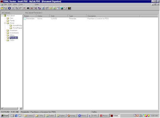 Personal Document Organizer - Main Window.